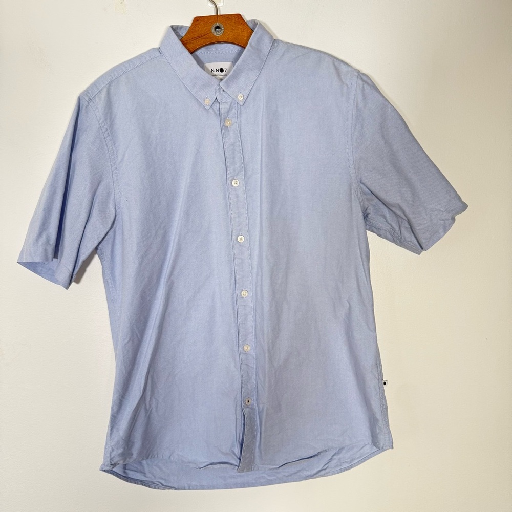 NN07 No Nationality Men's Short Sleeve Button Down Shirt 100% Cotton Blue S